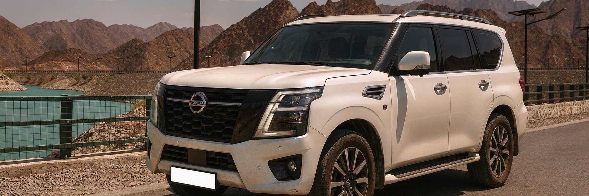 Nissan Patrol by the Hatta Dam in the Hajar Mountains